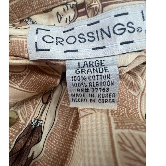 Crossings Vintage 100% Cotton Hawaiian Hula Girl Shirt Button Down Size Large - Picture 3 of 5